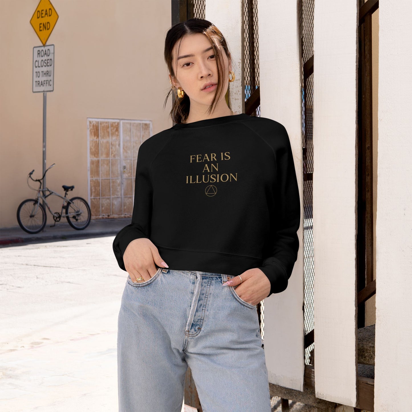 Rose Cropped Fleece Luxury Pullover — "Fear Is An Illusion"