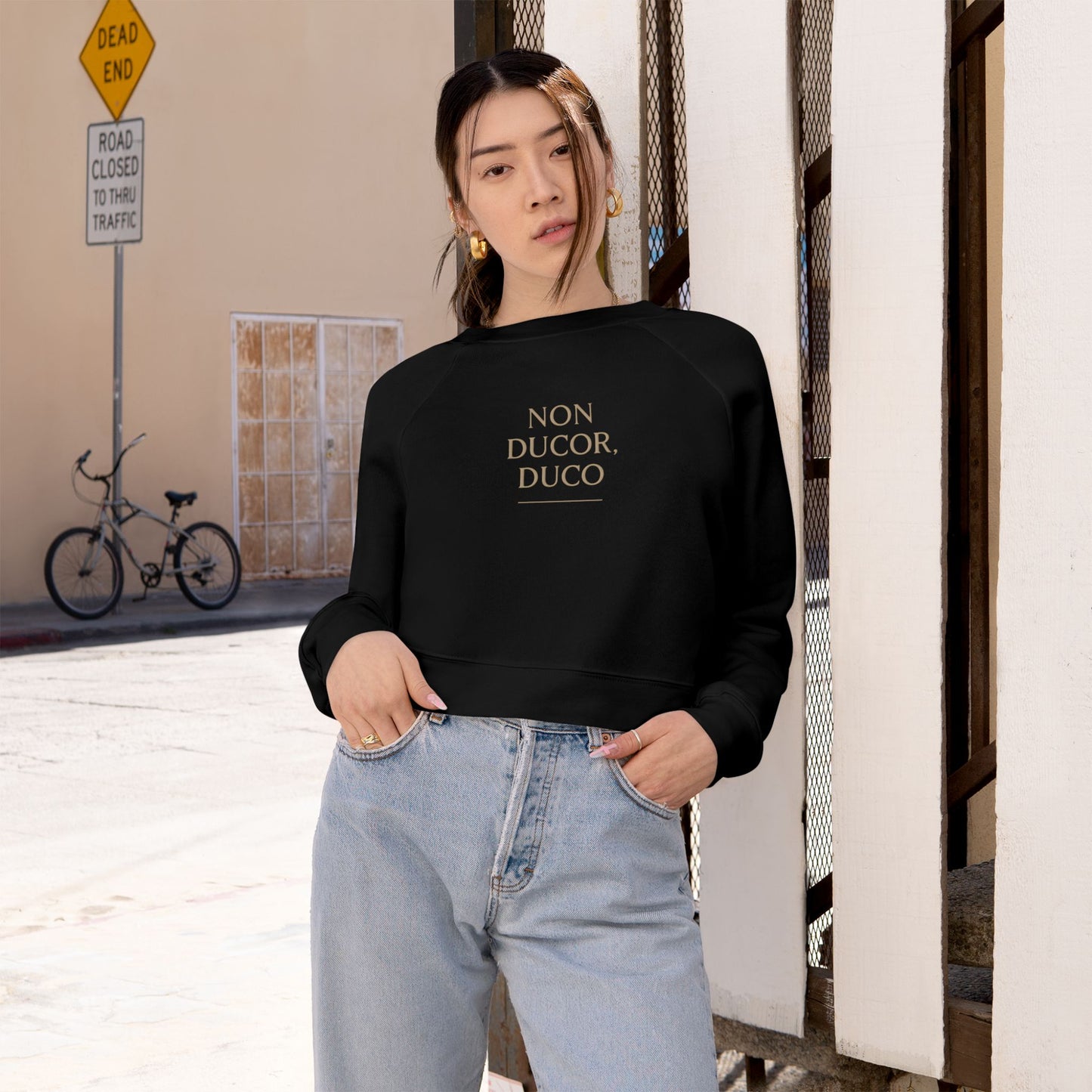 Rose Cropped Fleece Luxury Pullover — "Non Ducor Duco"
