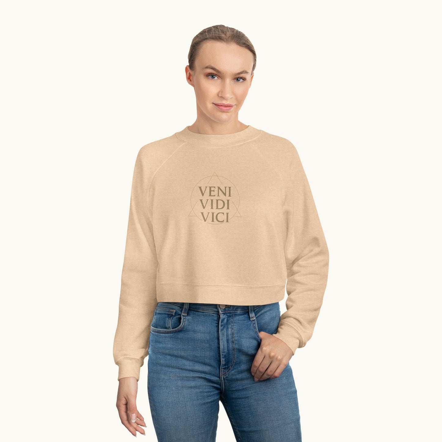 Rose Cropped Fleece Luxury Pullover — "Veni Vidi Vici"
