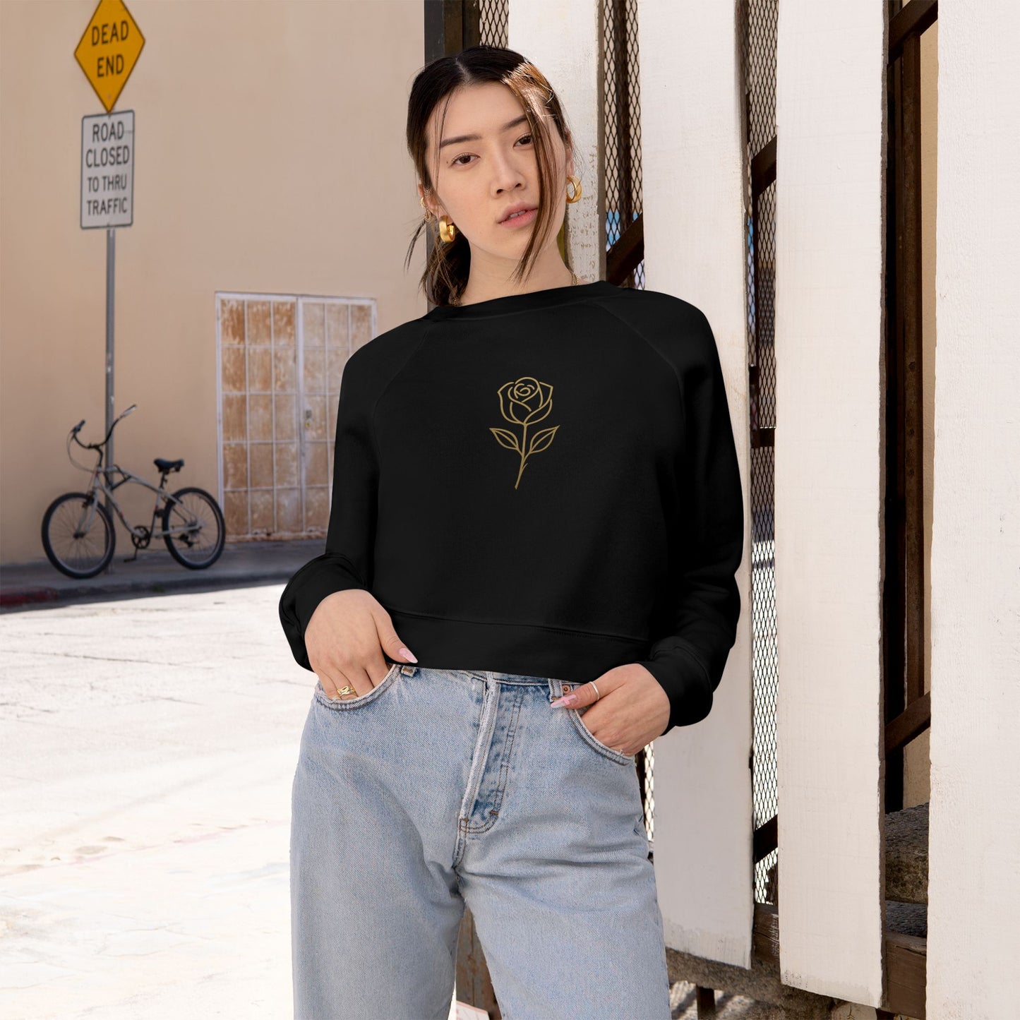 Rose Cropped Fleece Luxury Pullover — "The Divine Rose"