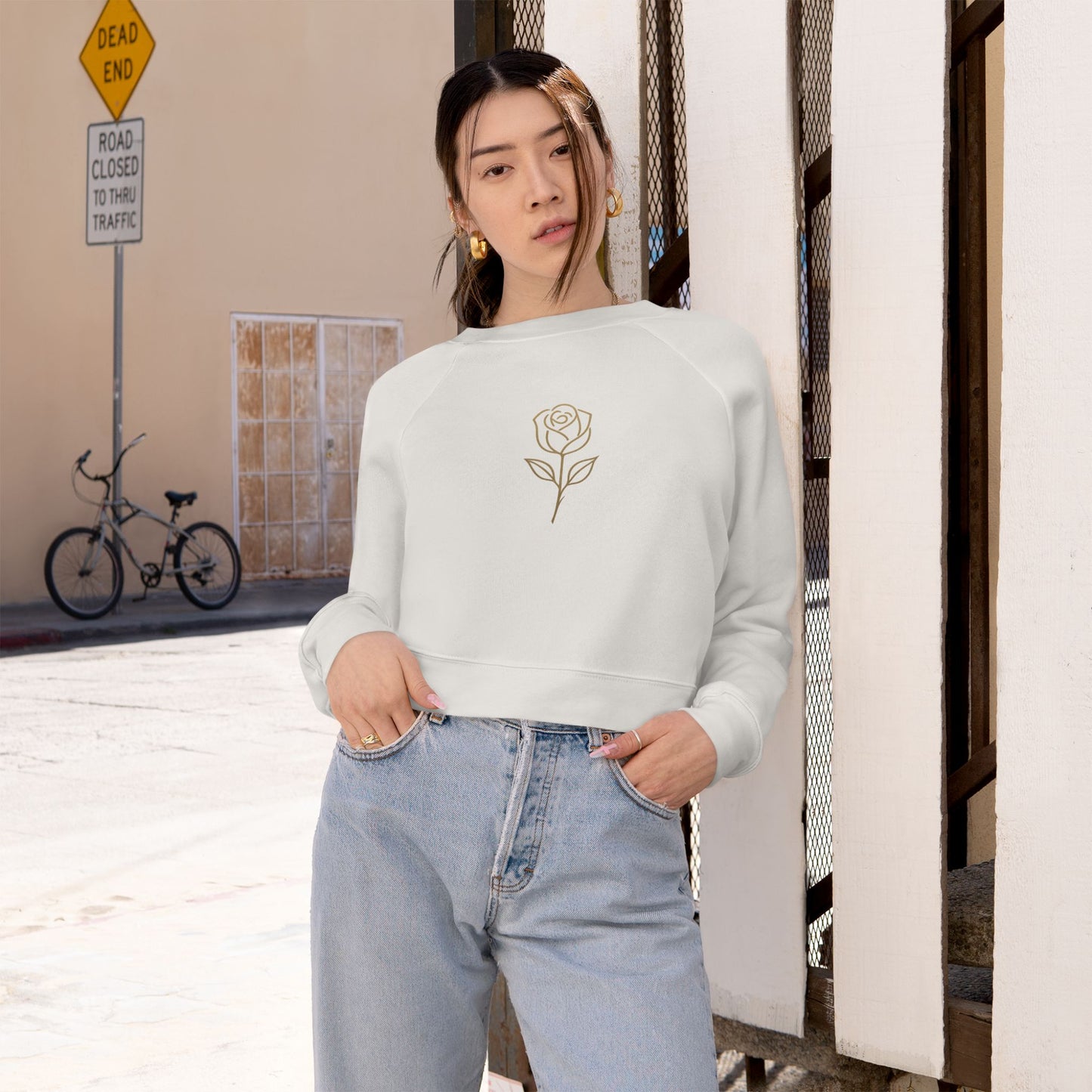 Rose Cropped Fleece Luxury Pullover — "The Divine Rose"